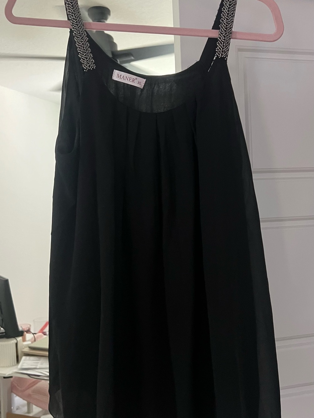 Black Beaded Strap Sleeveless Dress